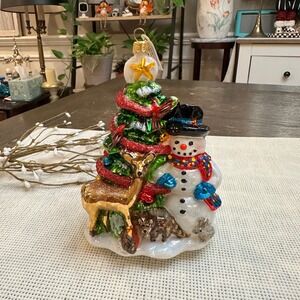 Snowman &Friends Glass Ornament Mouthblown & Handpainted Made in Poland Bronners